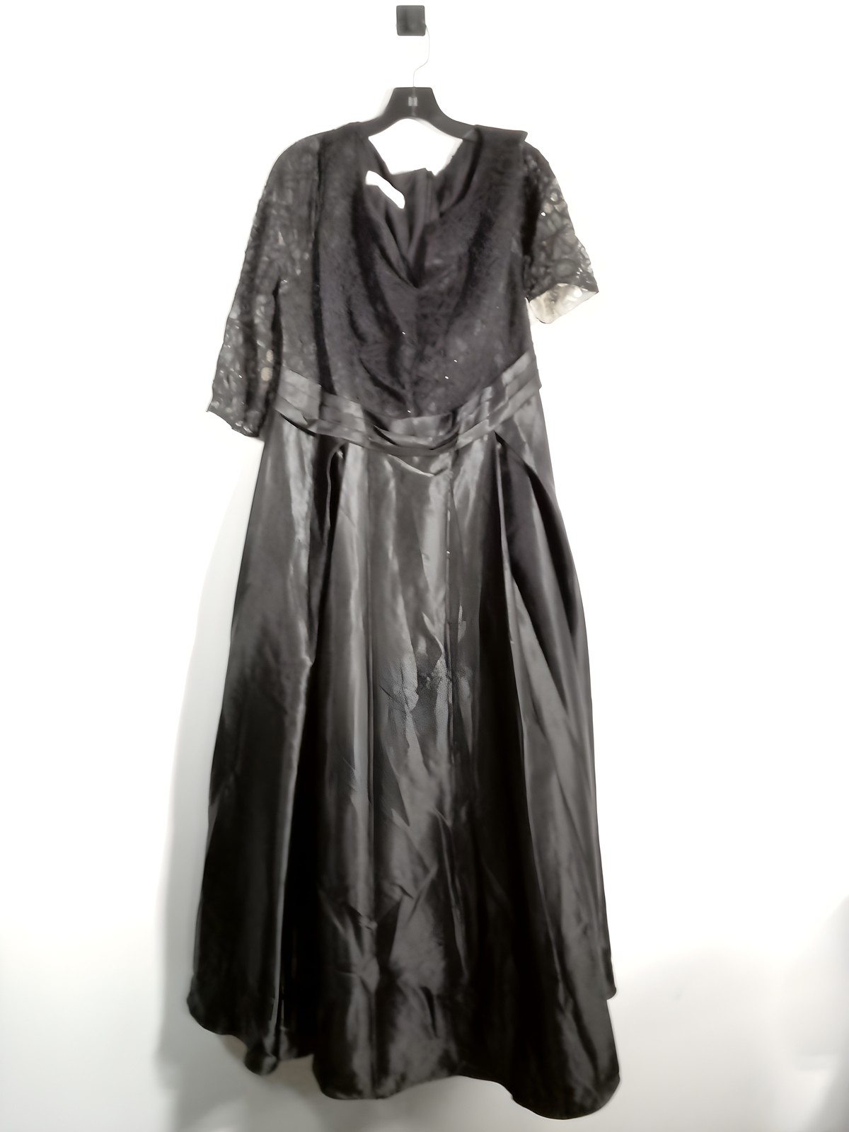 JJ\'s House Faith A-Line Pleated Satin Mother of the Bride Dress in Black Size