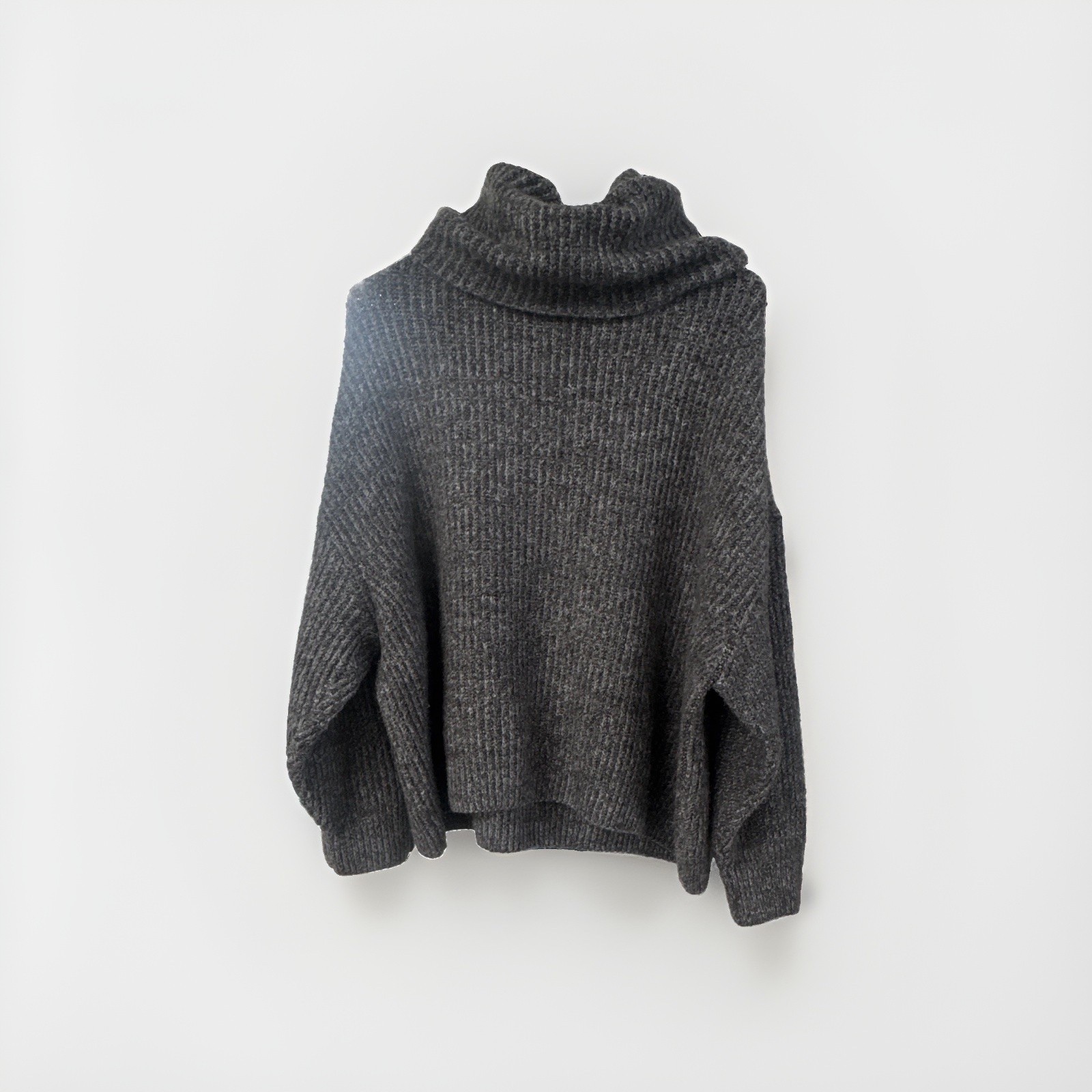 ZARA Knit Gray Rib-Knit Ribbed Turtleneck Pullover Sweater Womens Long Sleeve