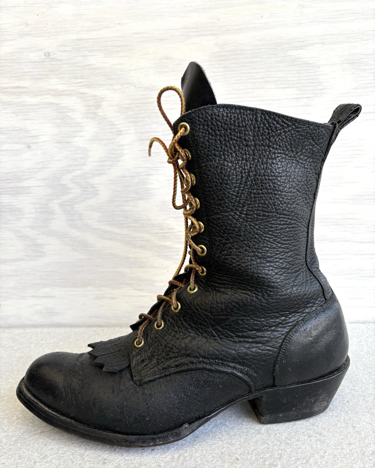 VTG Mike\'s Custom Boots Idaho Black Bison Leather PNW Logger/Packer Boot 10.5-11