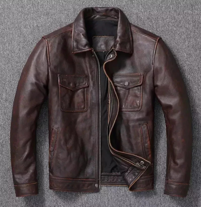 Men’s Motorcycle Biker Vintage Distressed Brown Café Racer Real Leather Jacket