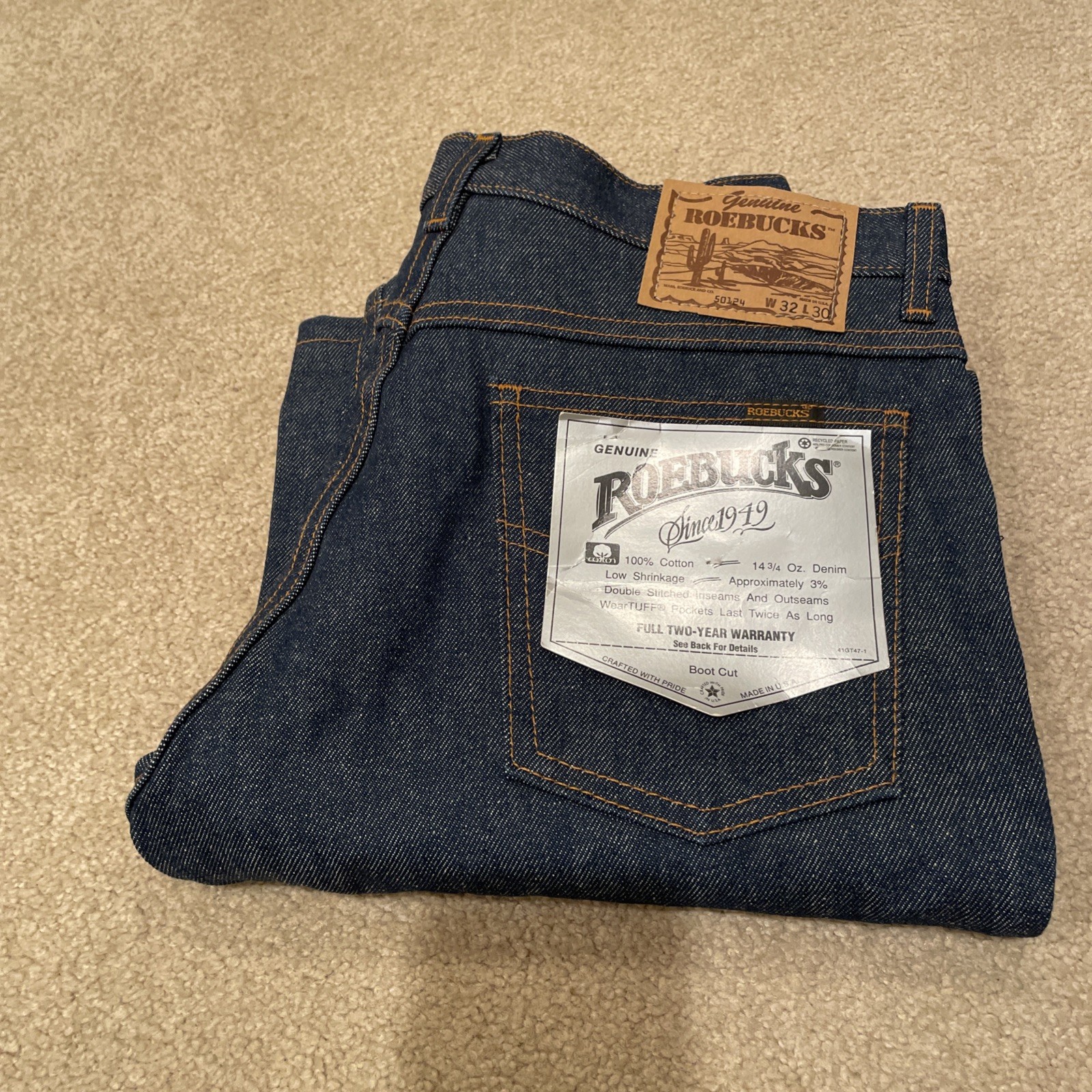 Vintage Sears Roebucks Jeans W32 L30 Boot Cut Dark Wash USA Made NEW