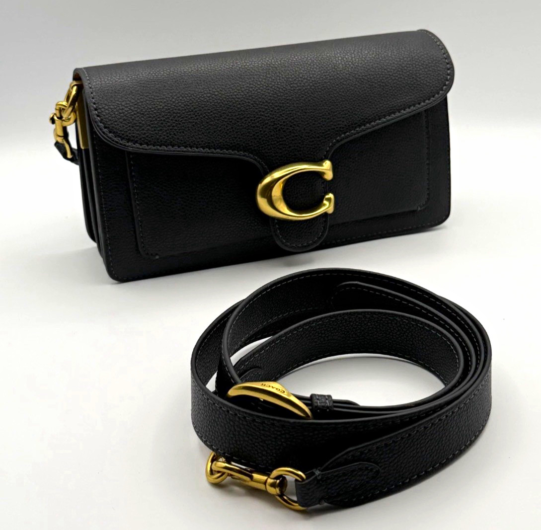 Coach Black Leather Tabby 26 💼 with cherry charm 🍒 