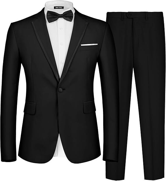 MAGE MALE Men\'s Suit Slim Fit 2 Piece Black XL 44R 38W Notch Lapel 1 Button