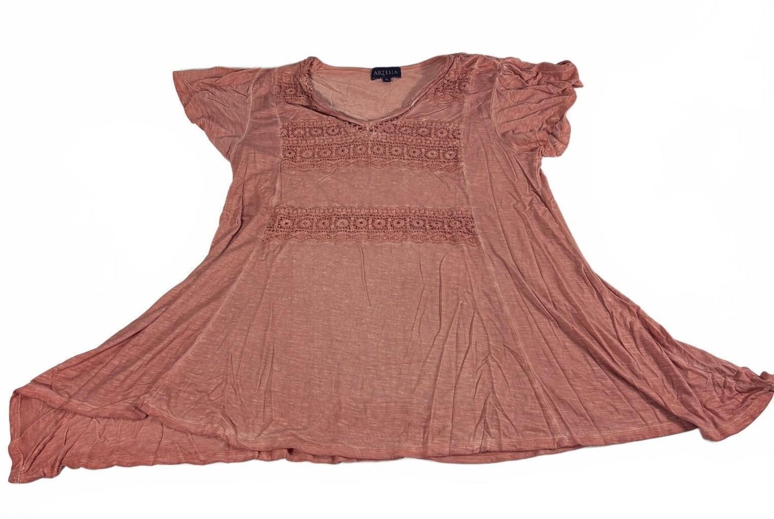 Artesia Women\'s Dusty Orange Crochet Lace Loose Knit Blouse M