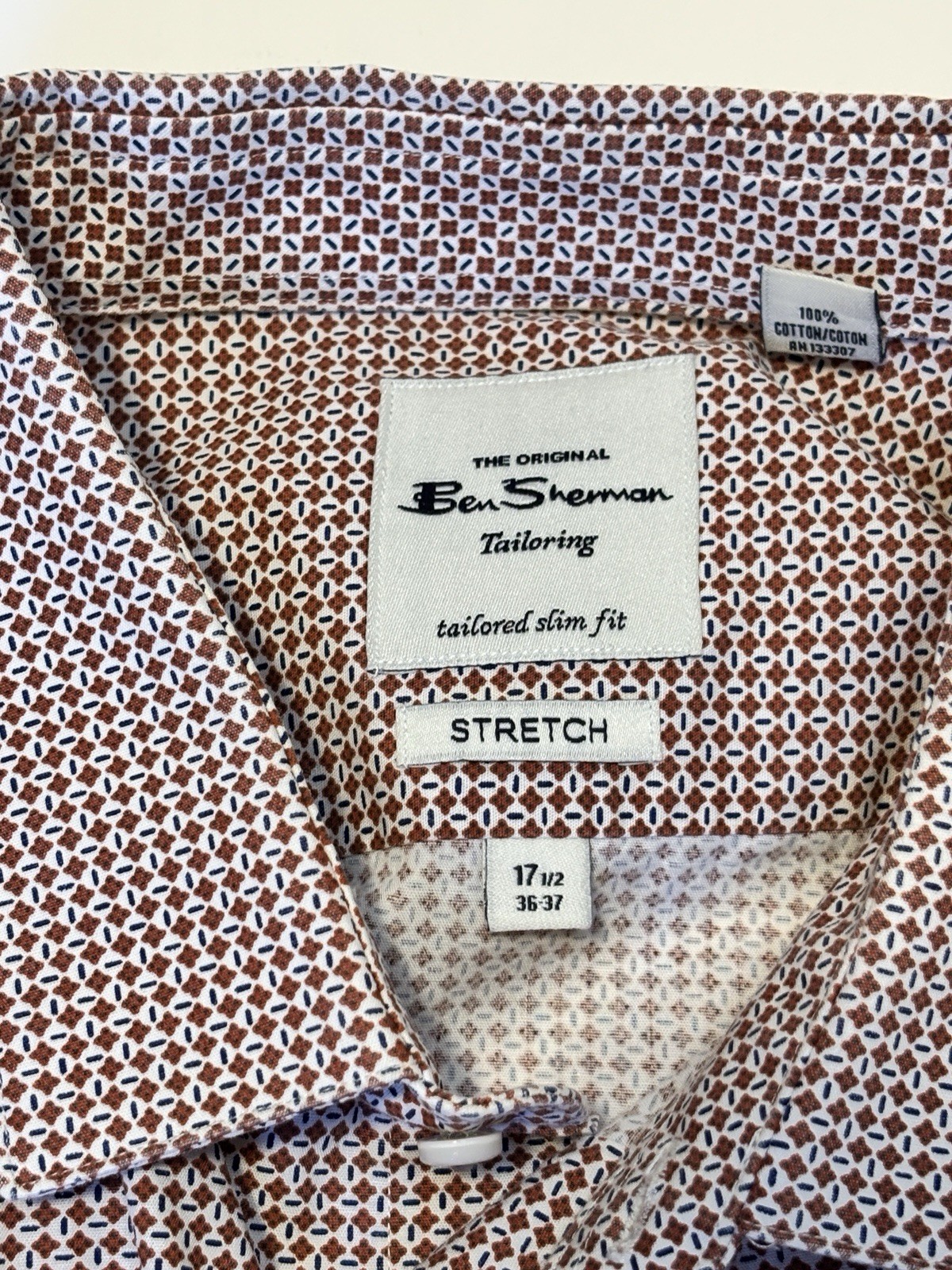 Ben Sherman Slim Fit Stretch Merlot/White Geometric Long Sleeve Button-Up Shirt 