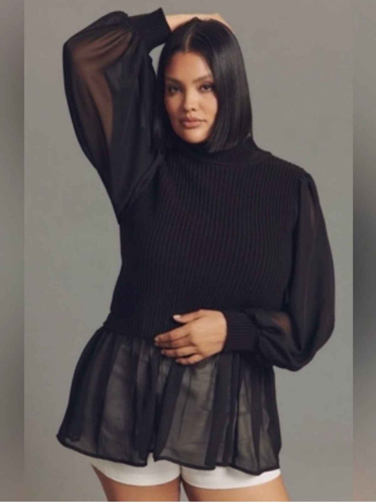 ELOQUII Twofer Chiffon Peplum Sweater Black Plus 18/20 NWT