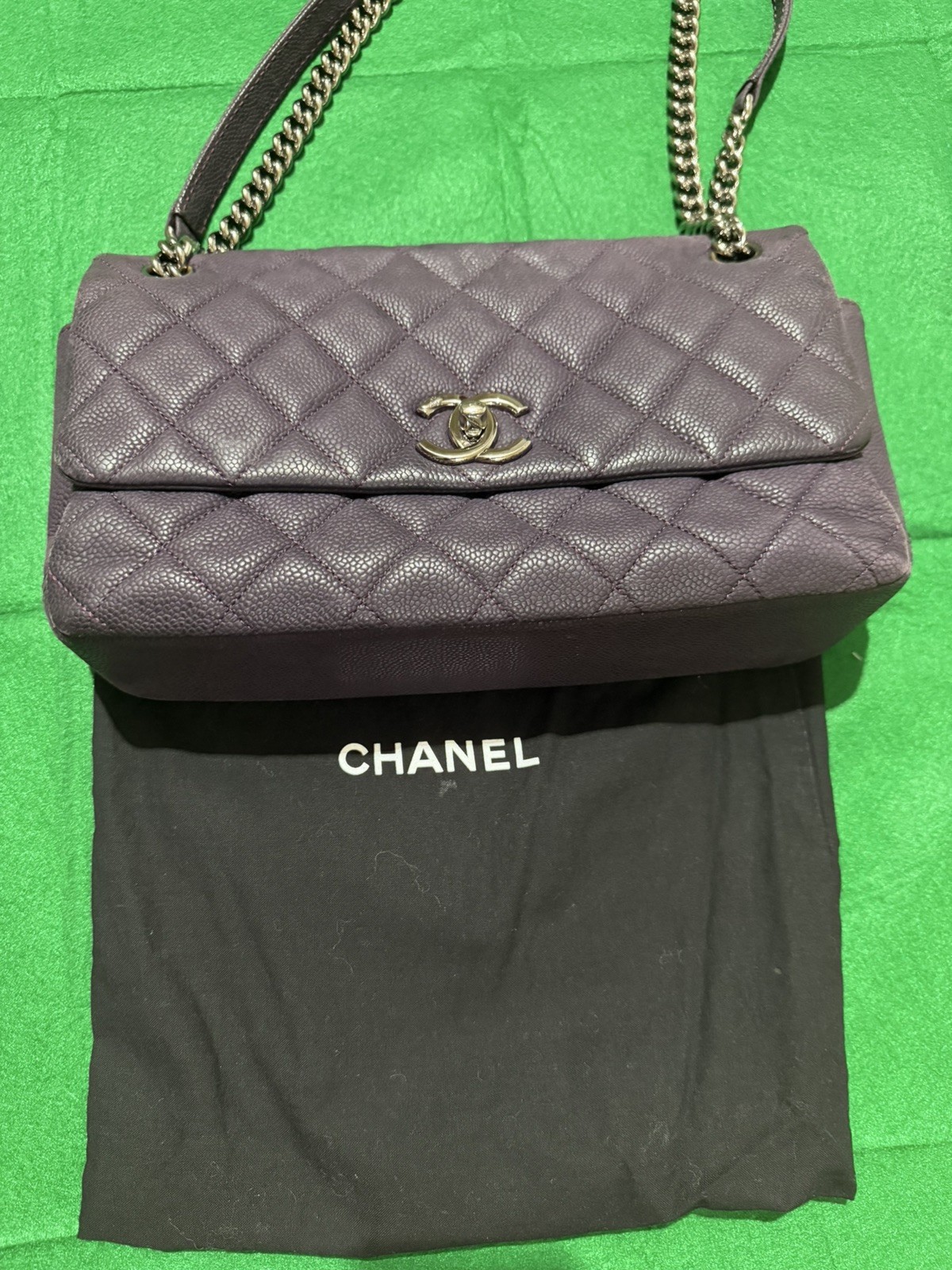 Chanel Matte Quilted Caviar Leather Lady Pearly Flap Crossbody Bag Violet