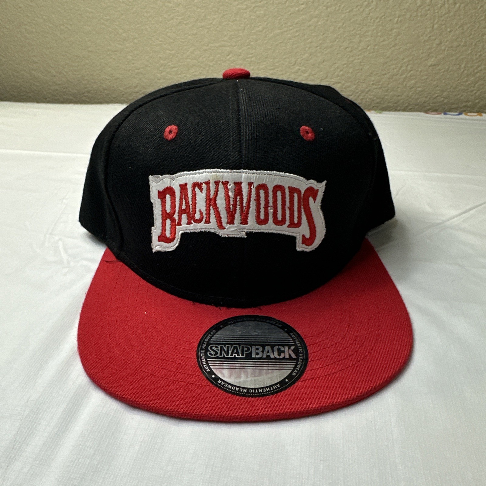 Backwoods Hat Cap Snap Back Embroidered Logo Black, Red OS New