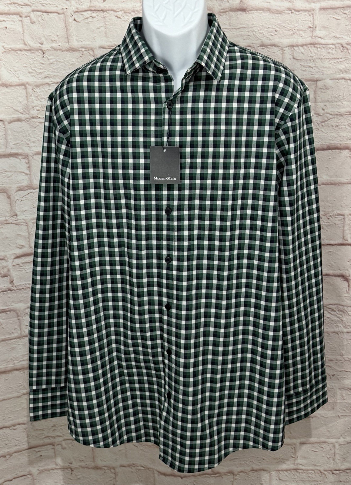 $138 New Mizzen+Main Leeward Dress Shirt Mens L Classic Hunter Green Plaid NWT
