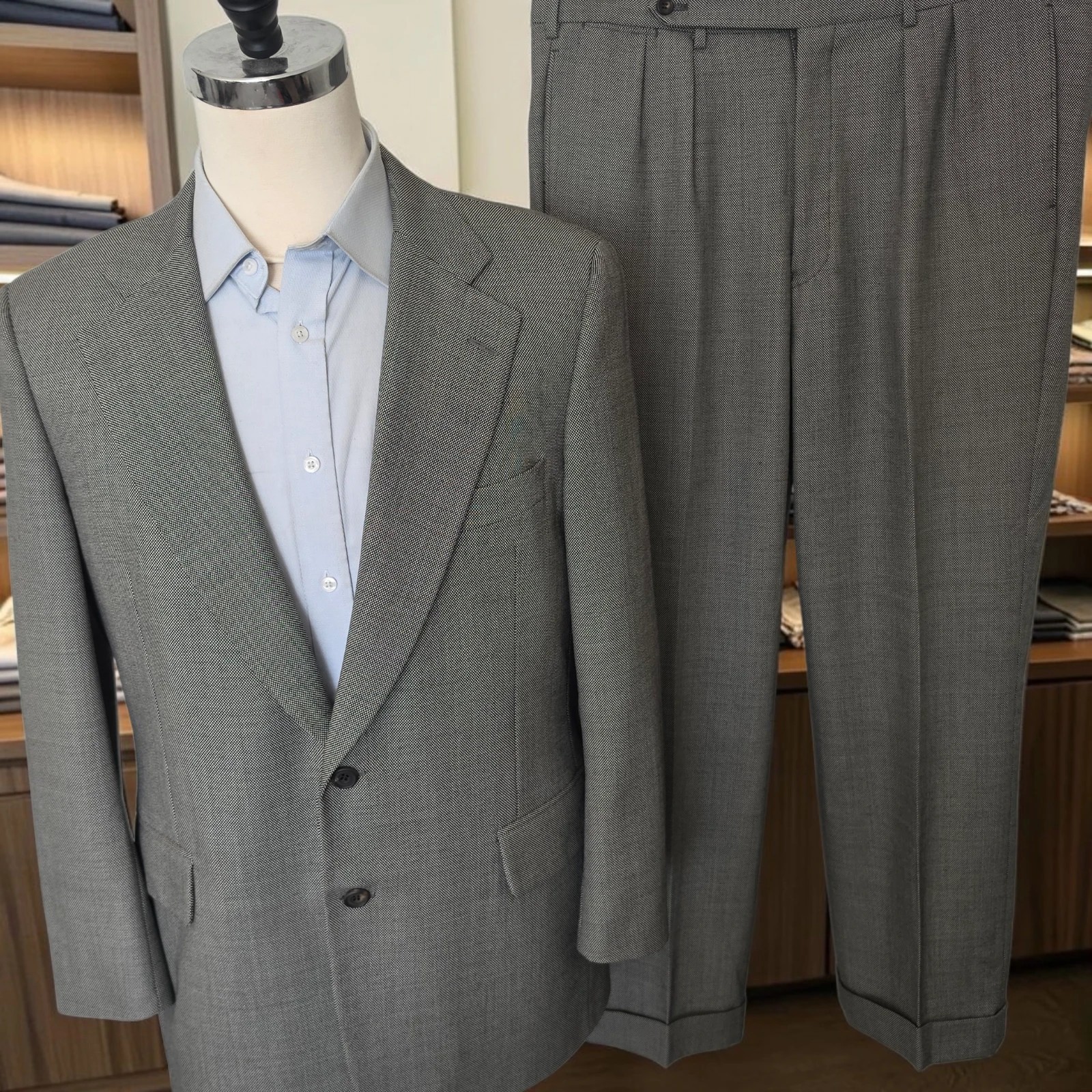 Vintage Paul Stuart Suit 41r 36x30 Full Canvas Birdseye