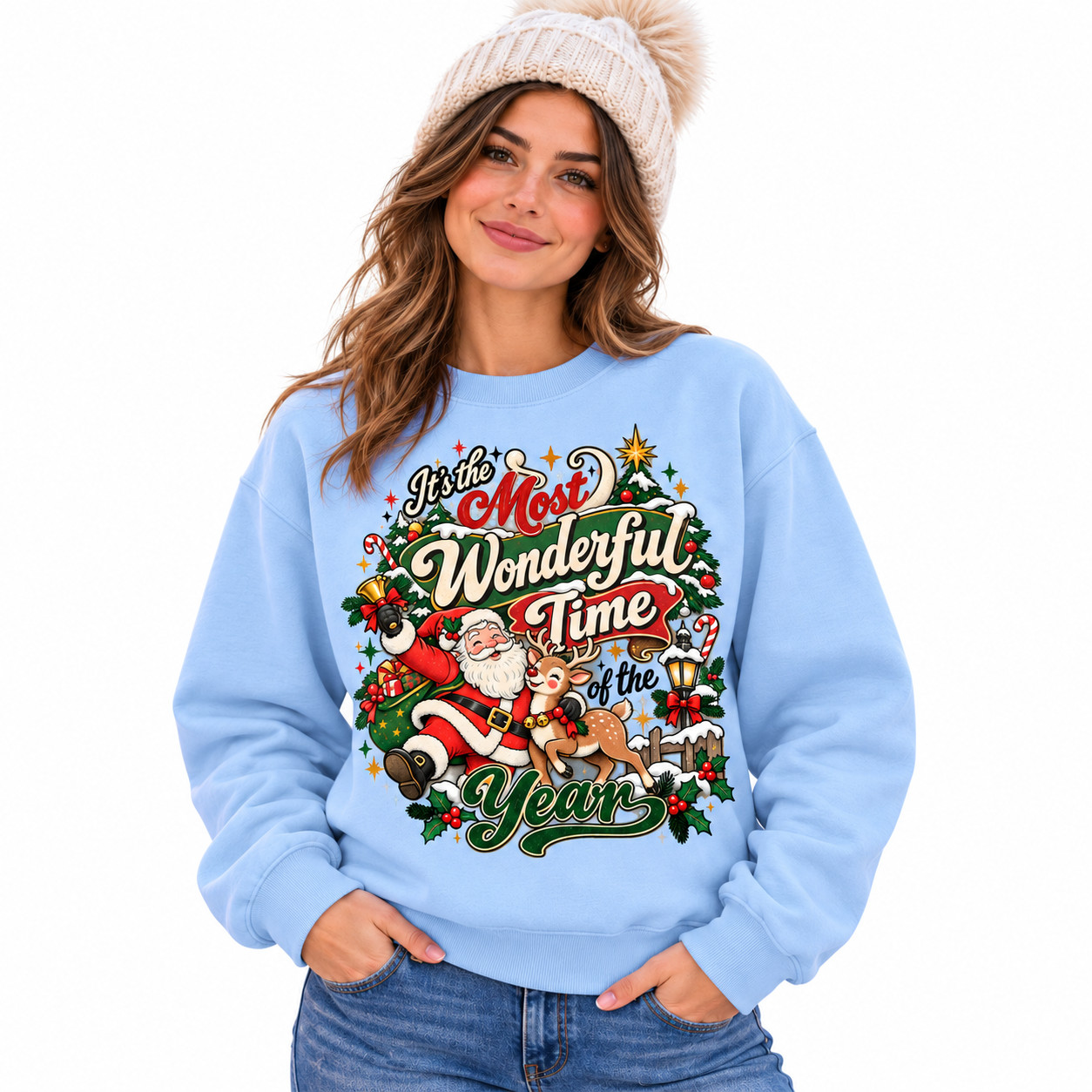 Christmas Sweatshirt Women Santa Claus Reindeer Graphic Holiday Pullover