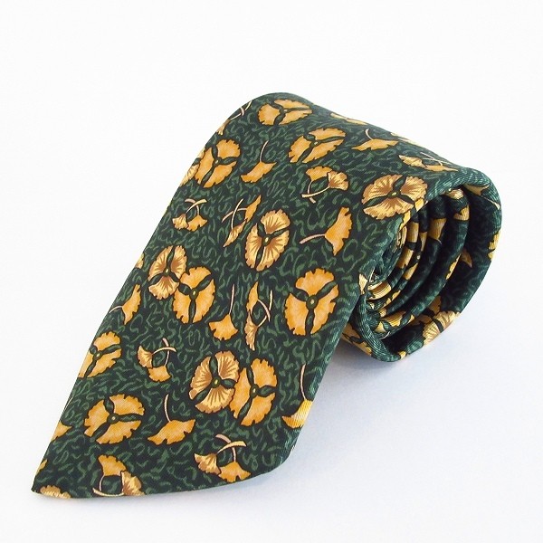 apzt HERMES Tie Green Yellow Allover Pattern Silk Men\'s 862213