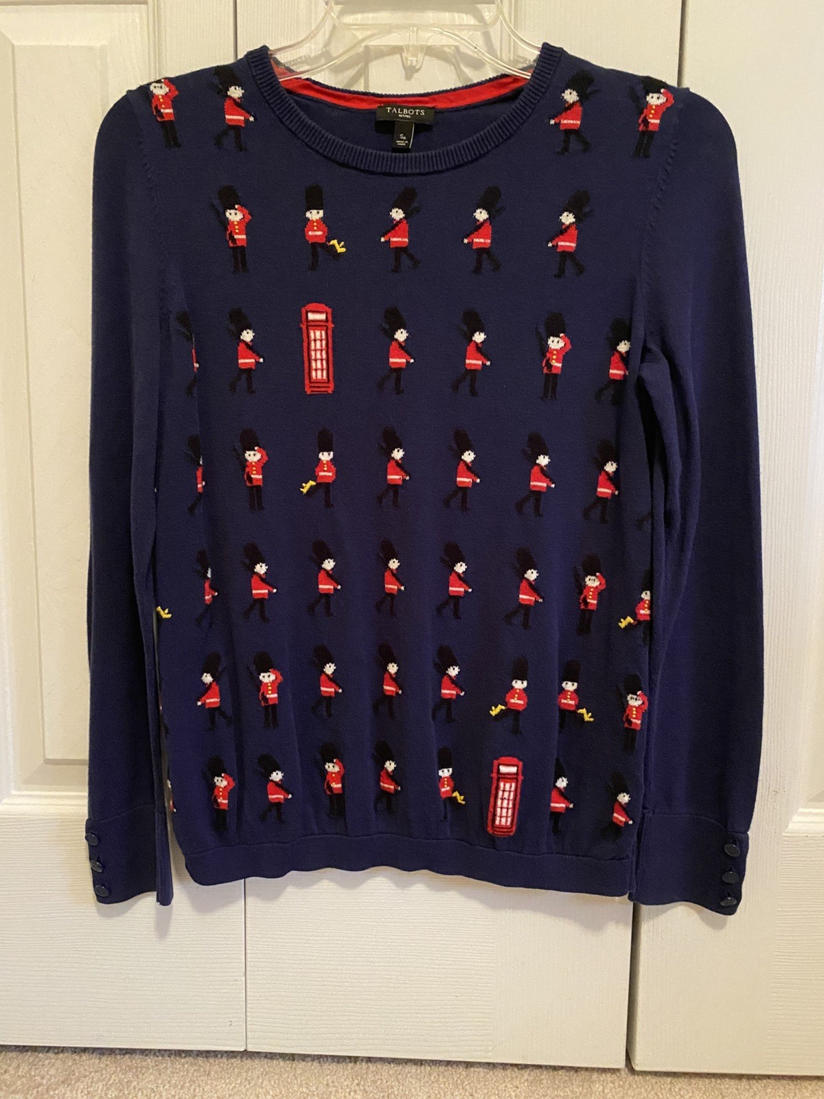 Talbots Iconic Palace Guards British Phone Booth Whimsical Long Sleeve Sweater