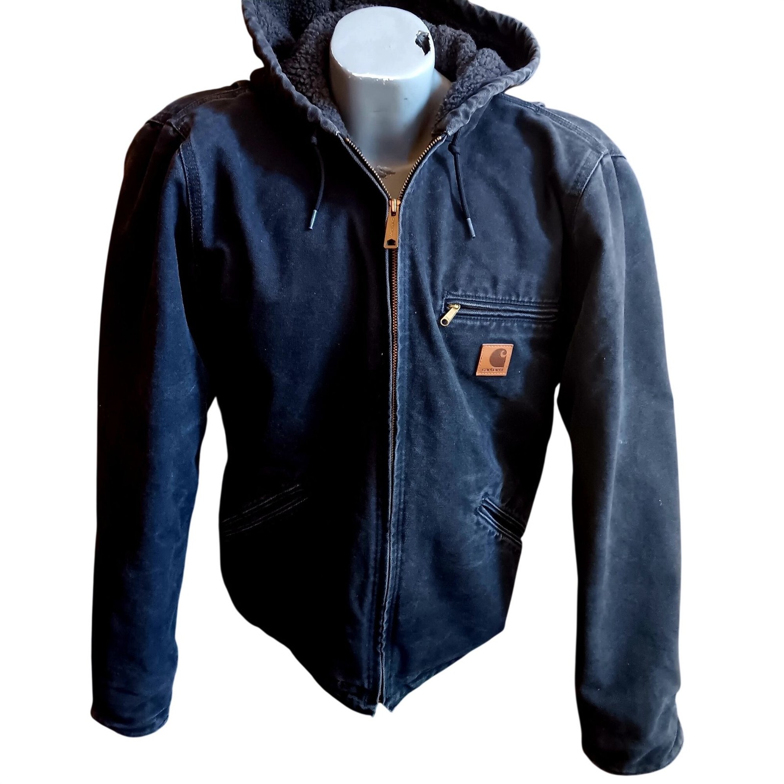 Small Carhartt J141 BLK Sierra Jacket Sherpa Lined Hooded Work Coat Black 