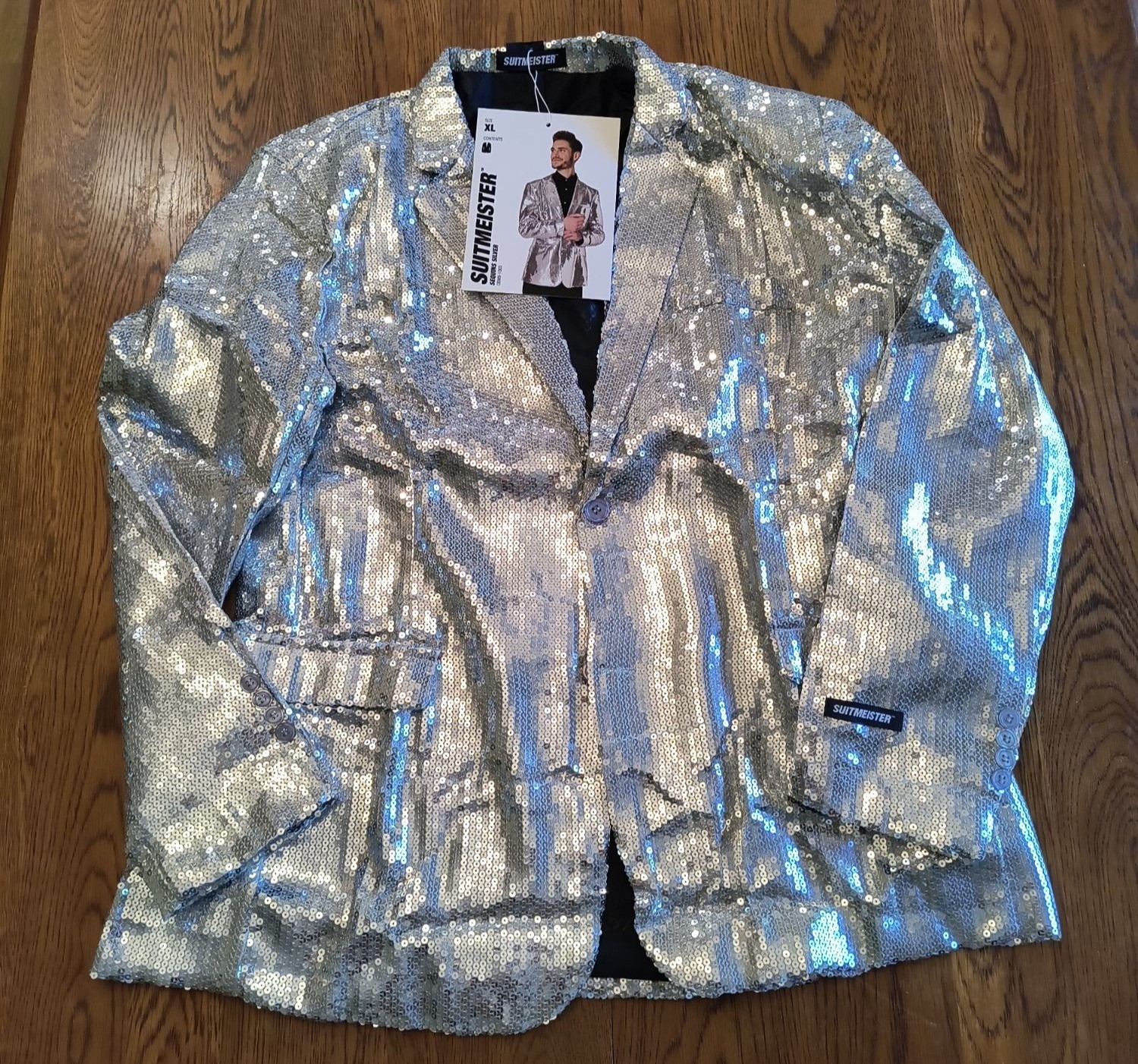 Suitmeister Silver Sequin Mens Blazer Jacket XL Polyester Party Wear NWT
