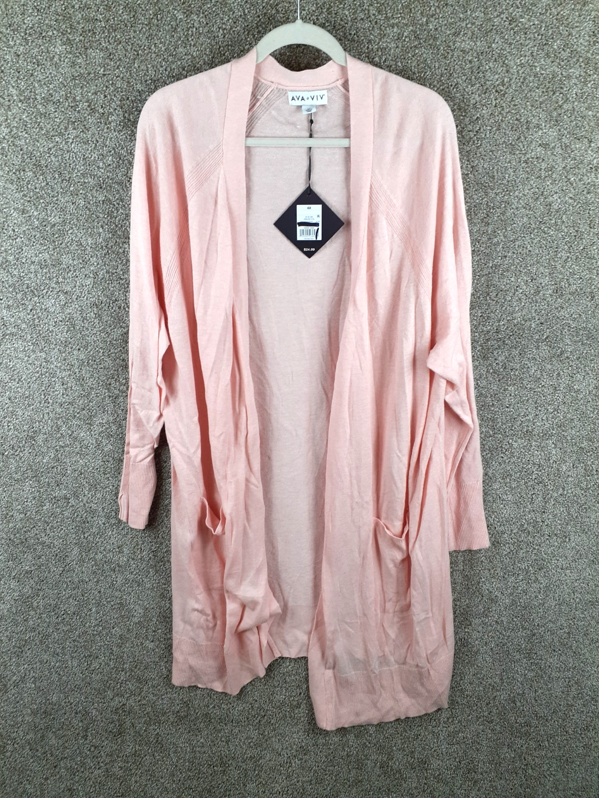AVA & VIV Cardigan Long Duster Womens 4X Pink Minimalist Open Front Stretch NWT