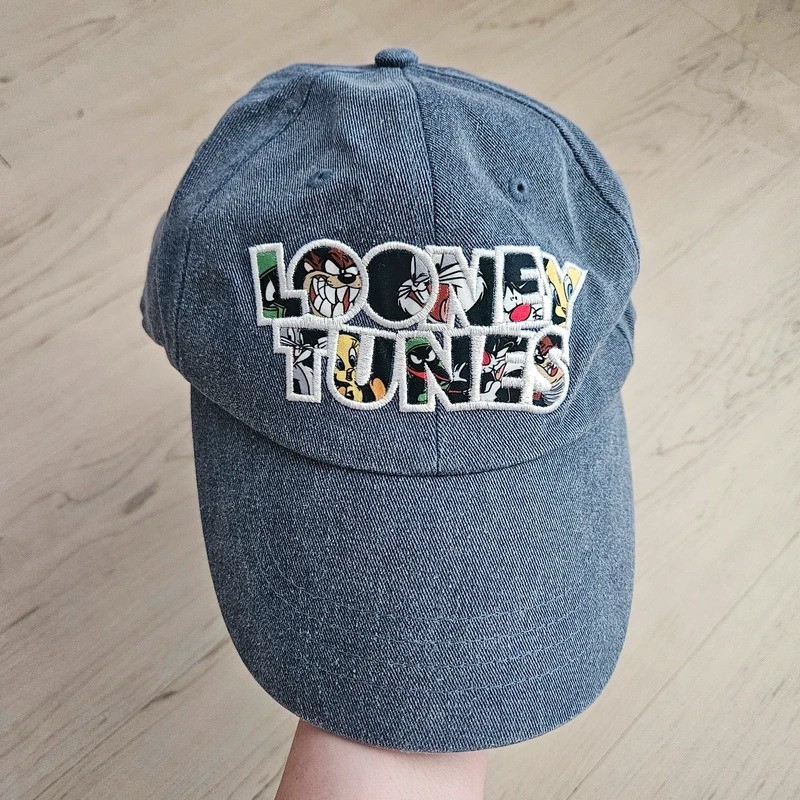 Six Flags Looney Tunes Adult Snapback Hat Bugs Bunny Taz Tweety Denim Blue