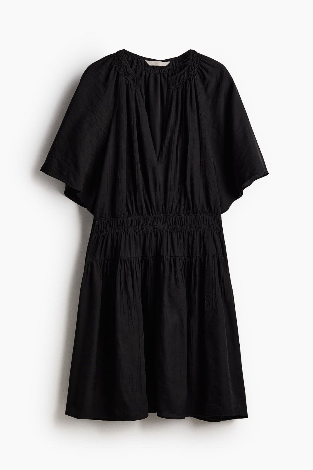 NWT H&M Smocked Detail Dress Women\'s Sz M Woven Crepe Raglan Preppy Classic