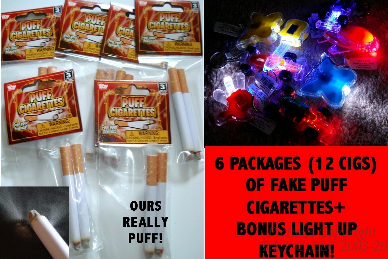 NEW COSPLAY HALLOWEEN COSTUME FAKE REALLY PUFF CIGARETTES (6PKS=12CIGS)+KEYCHAIN