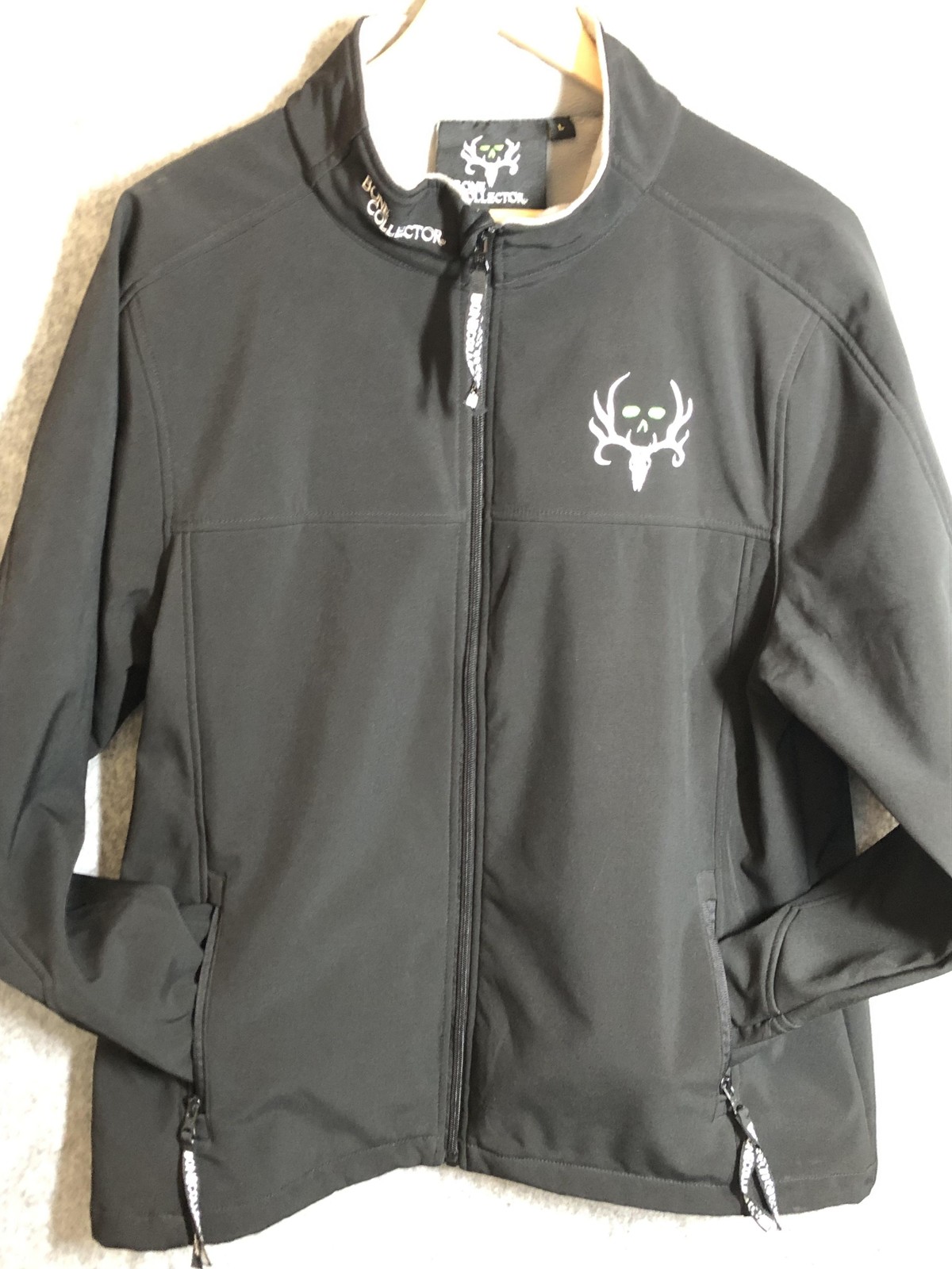 Bone Collector Jacket Mens Large Black Softshell Full Zip Fleece Lined Hunting