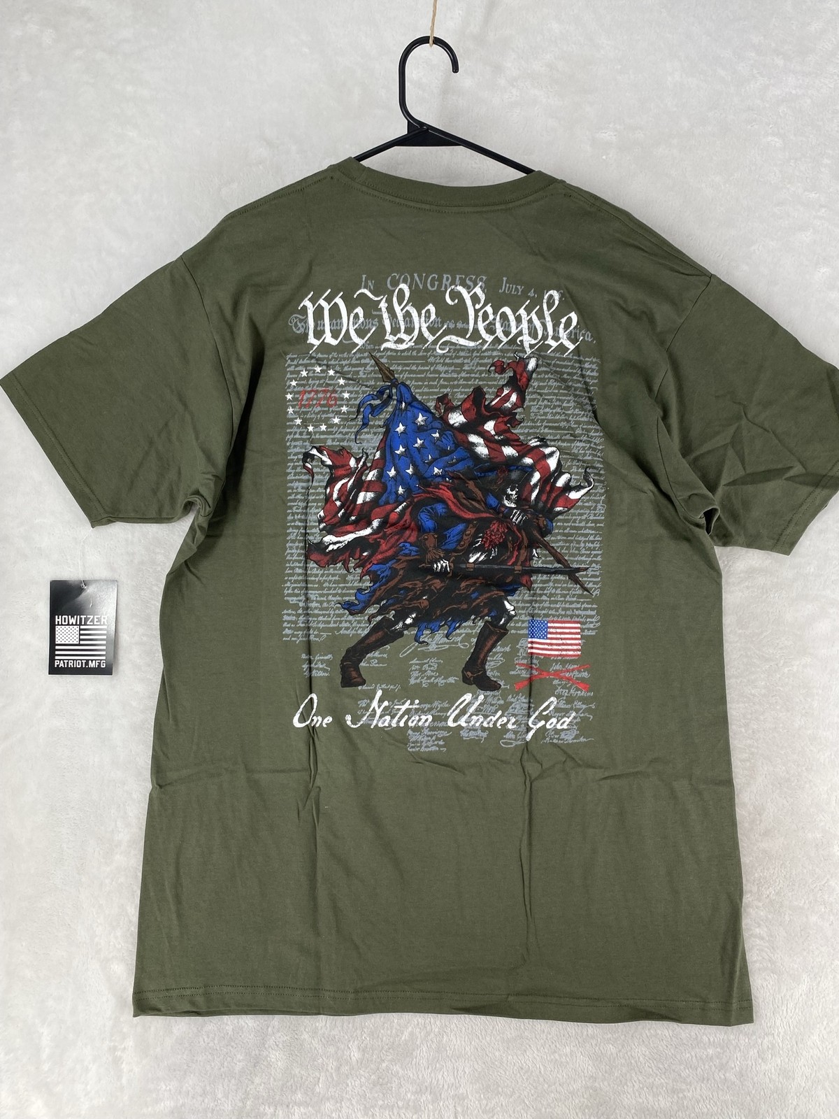 Howitzer Shirt Mens XL Green Nation Under God We The People USA Flag NEW