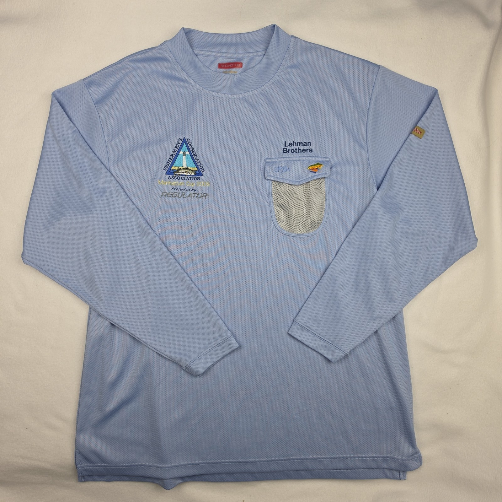 Vintage 2008 Lehman Brothers Manhattan Cup Fishing Tournament Sz L Blue L/S FCA