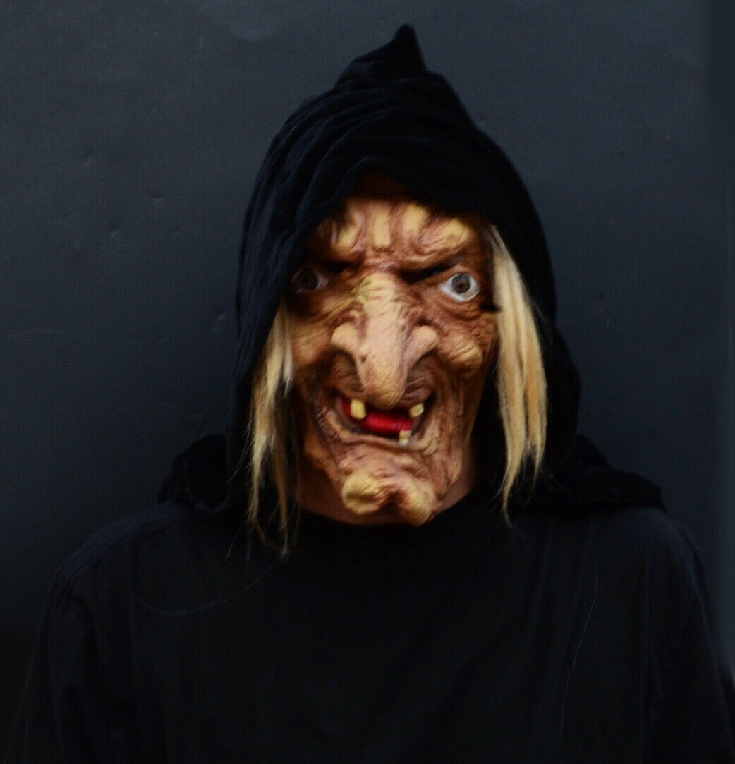 Halloween Witch Mask Scary Latex Old Lady Snow White Costume Mask with Hair
