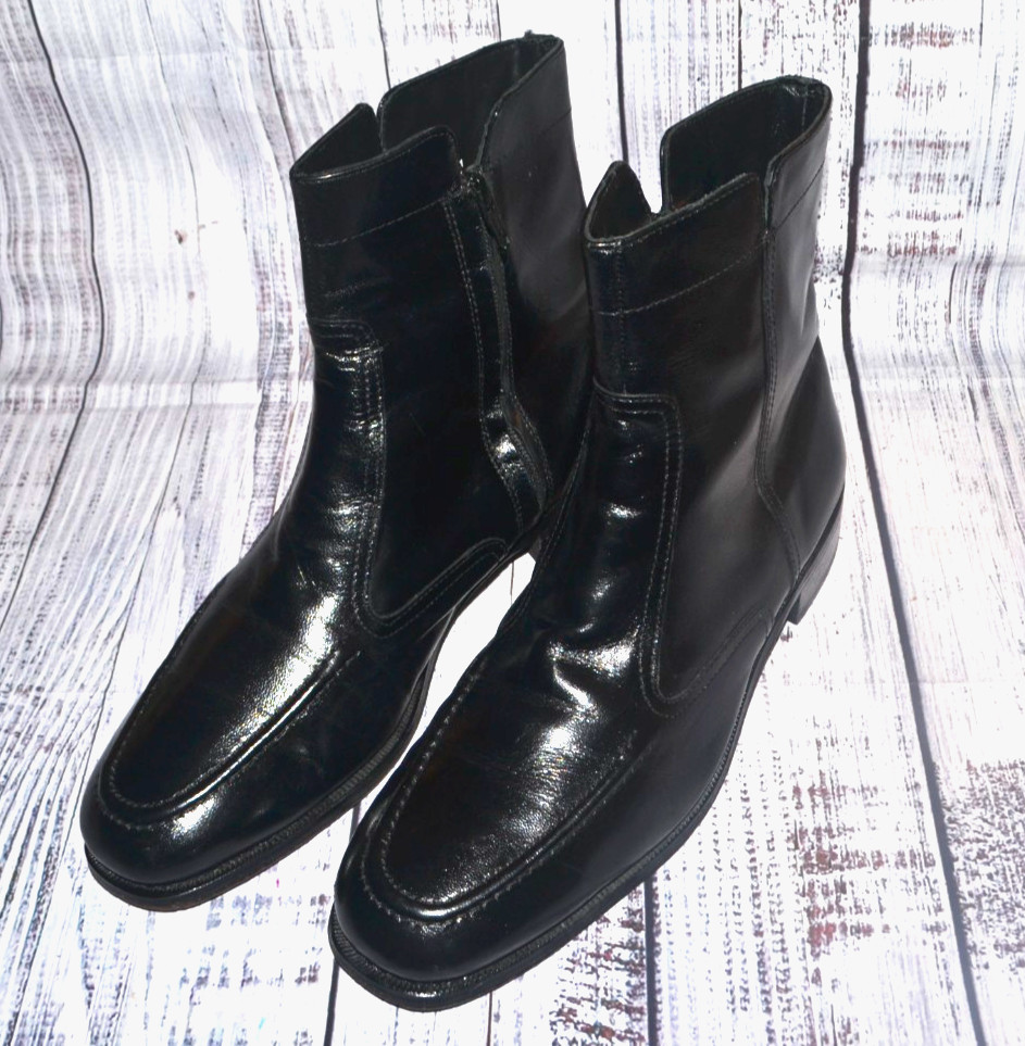 FLORSHEIM Mid-Calf Vintage 70\'s Fashion Boots Black Leather ~NextToNew~ Sz. 9D