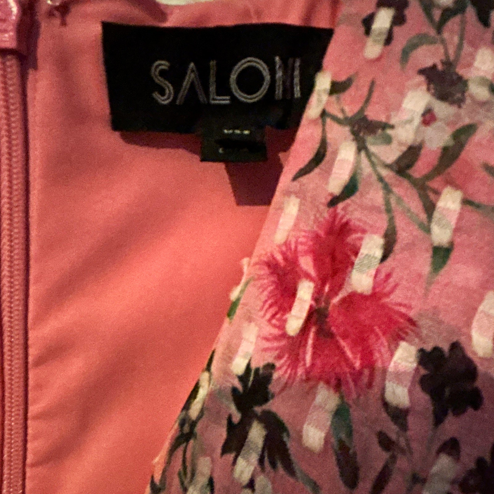 SALONI Pink Floral V-Neck Wrap Midi Dress Flutter Sleeve Ruffle Zip US 8
