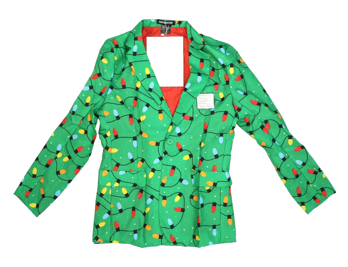 Suitmeister Mens Slim-Fit Christmas Tree Lights Light-up Green Blazer Medium