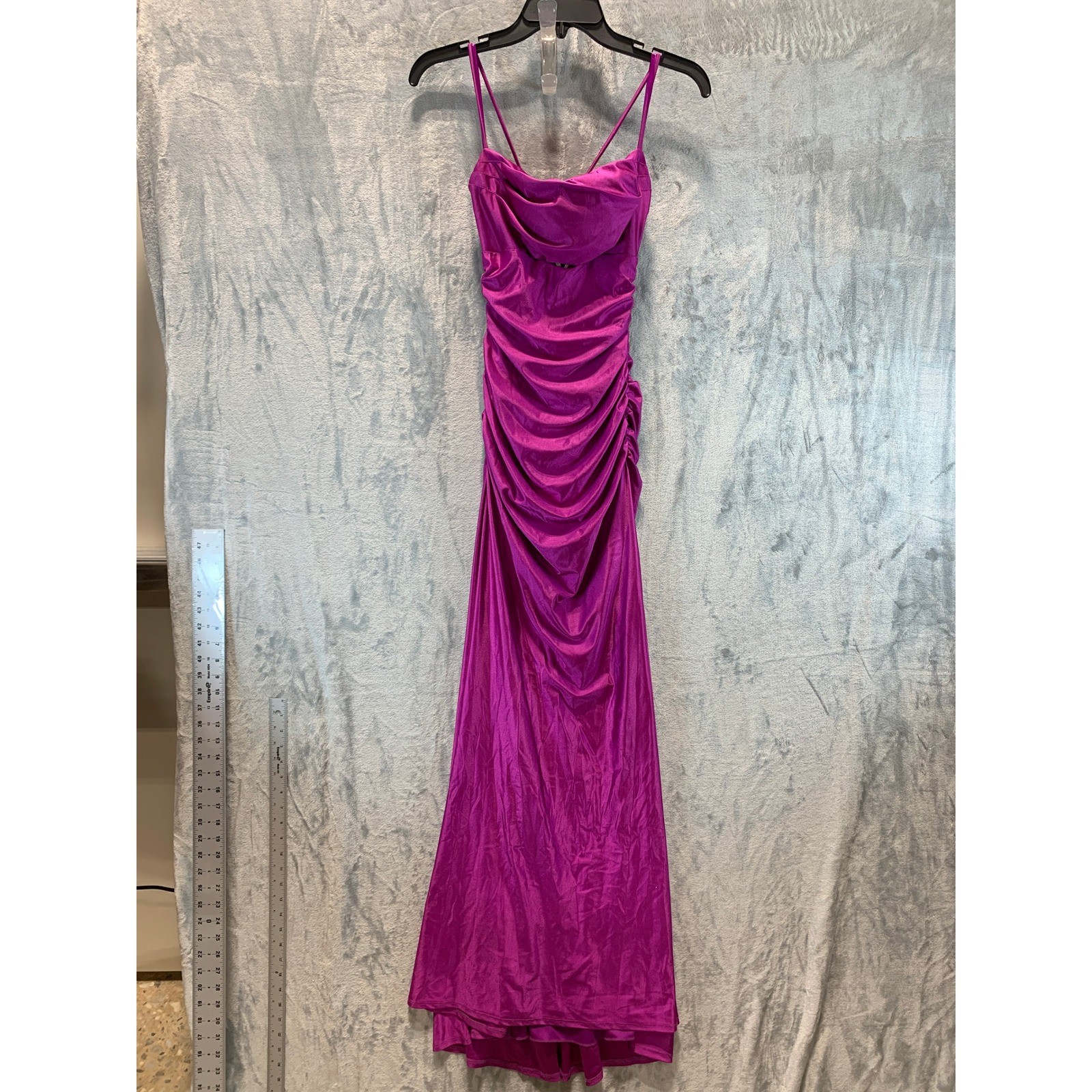 City Studio Womens Orchid Purple Ruched Cowl Neck Lace Up Maxi Dress 1/2 NEW