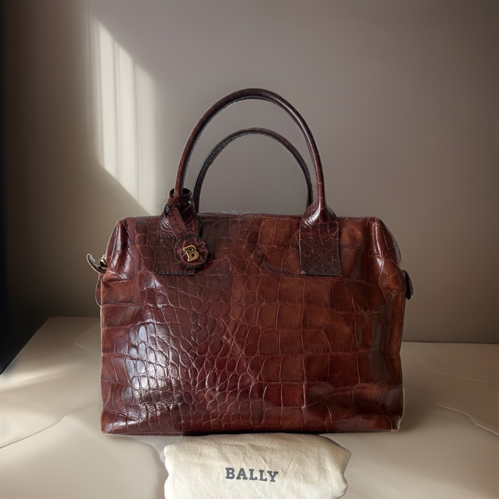 Authentic BALLY Hand bag Brown Leather From Japan 01386