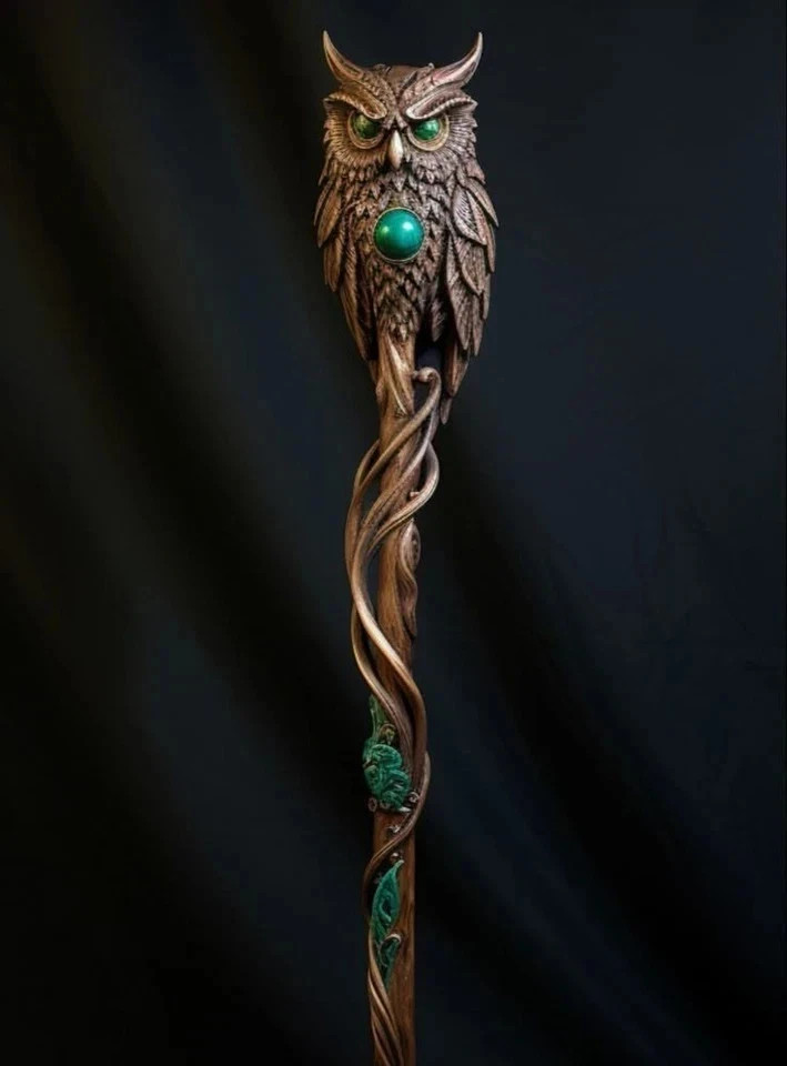 ART-wooden walking stick Hand Carved beautiful OWL wooden walking gift A