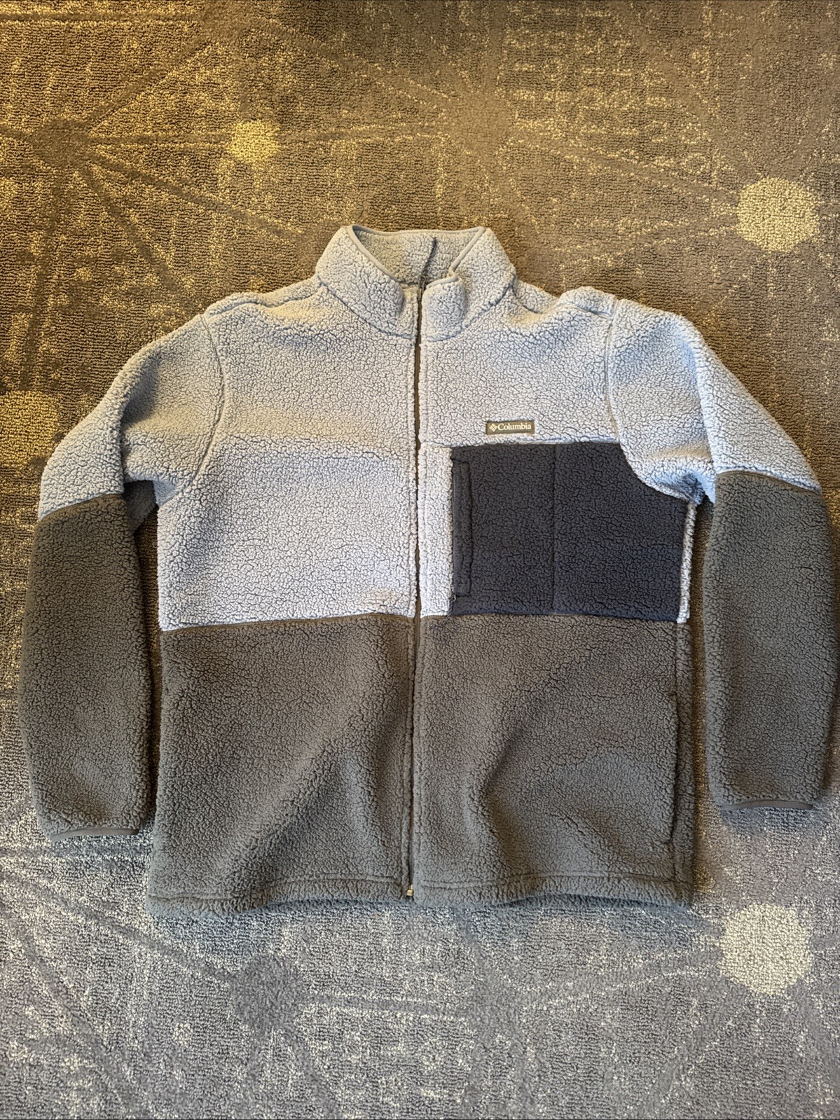 Columbia Mens Jacket XL Blue Sherpa Pile Fleece Full Zip Long Sleeve Outdoor