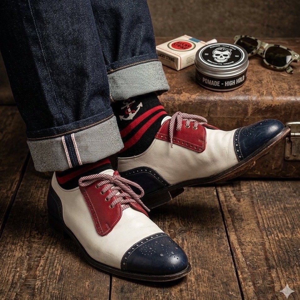 VTG Nunn Bush Red White Blue Spectator Shoes 50s Rockabilly Oxfords 9.5 Selvedge