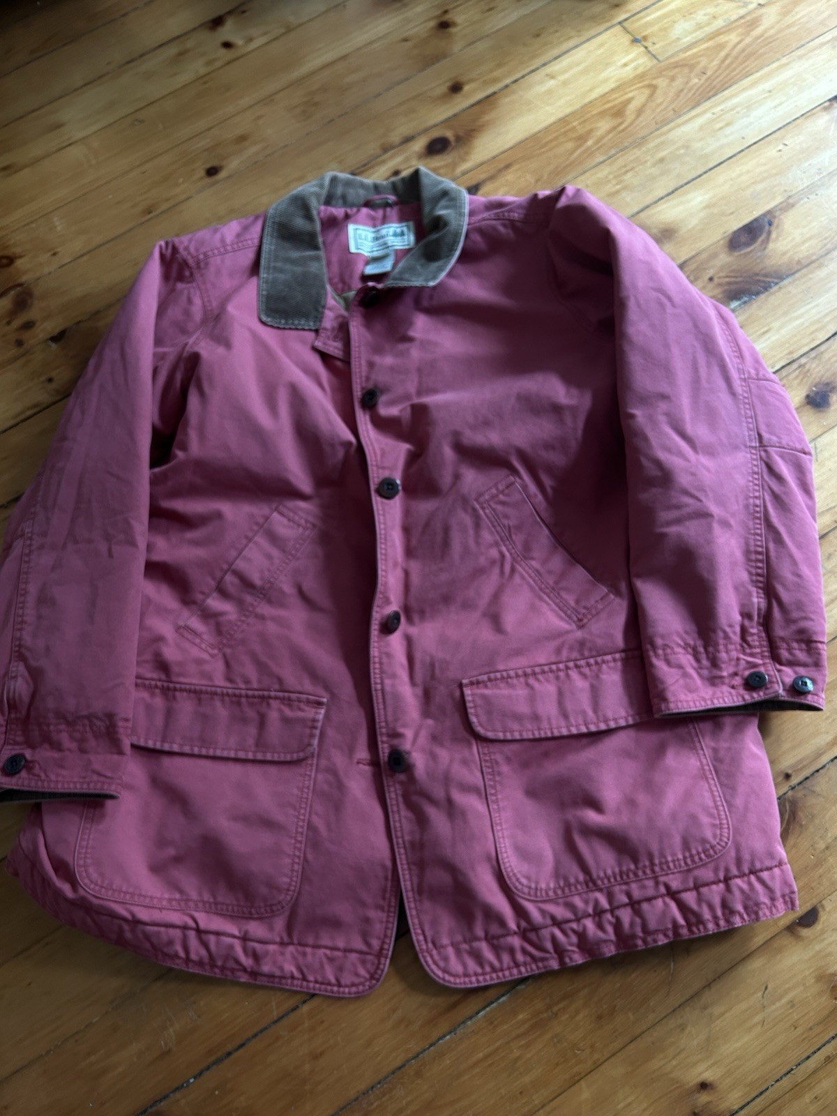 LL Bean Barn Coat Womens Small Cranberry Red Plaid Lined Chore Jacket 2x