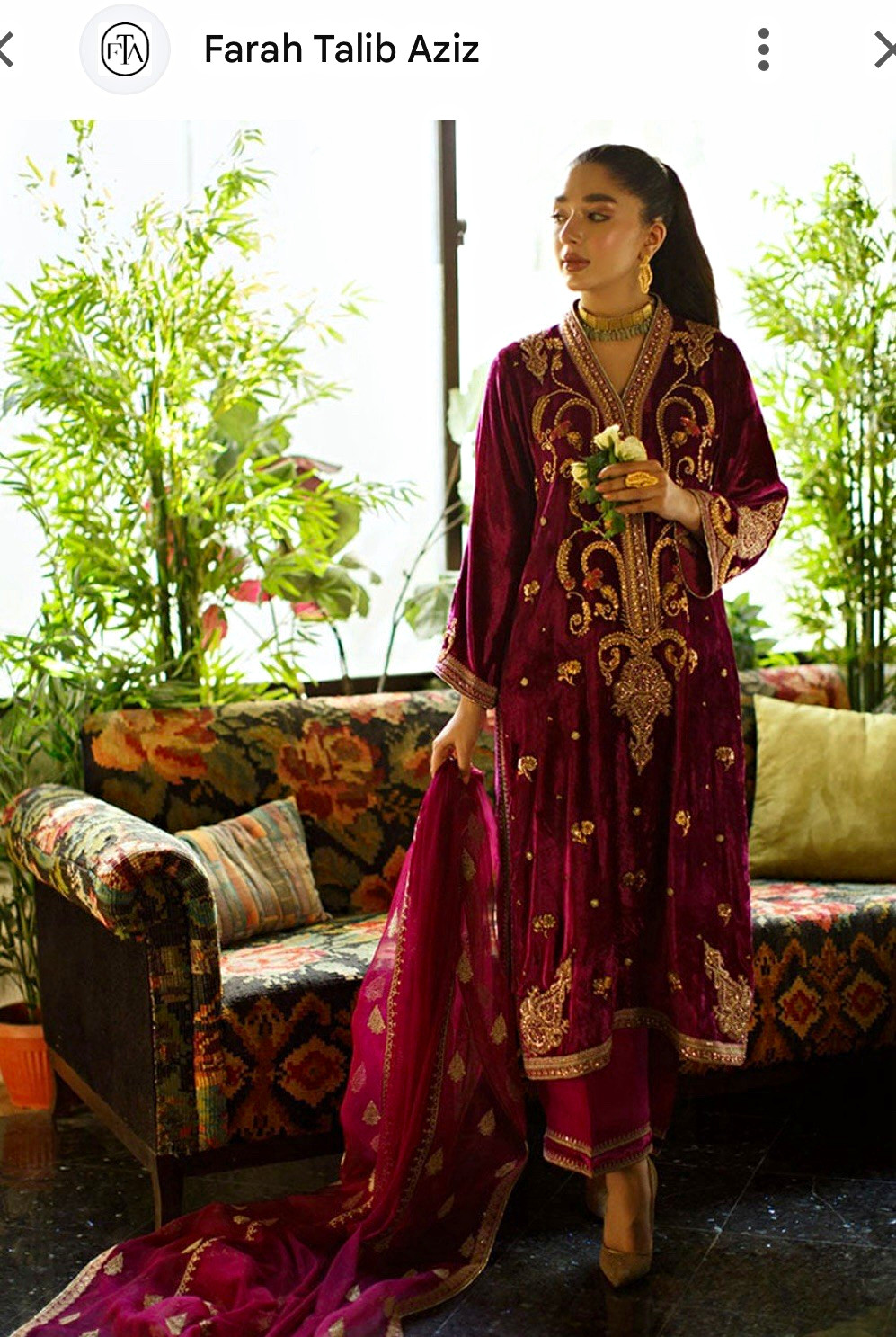 Farah Talib Aziz Women SZ Medium Velvet Embroidered Pakistani Salwar Kameez