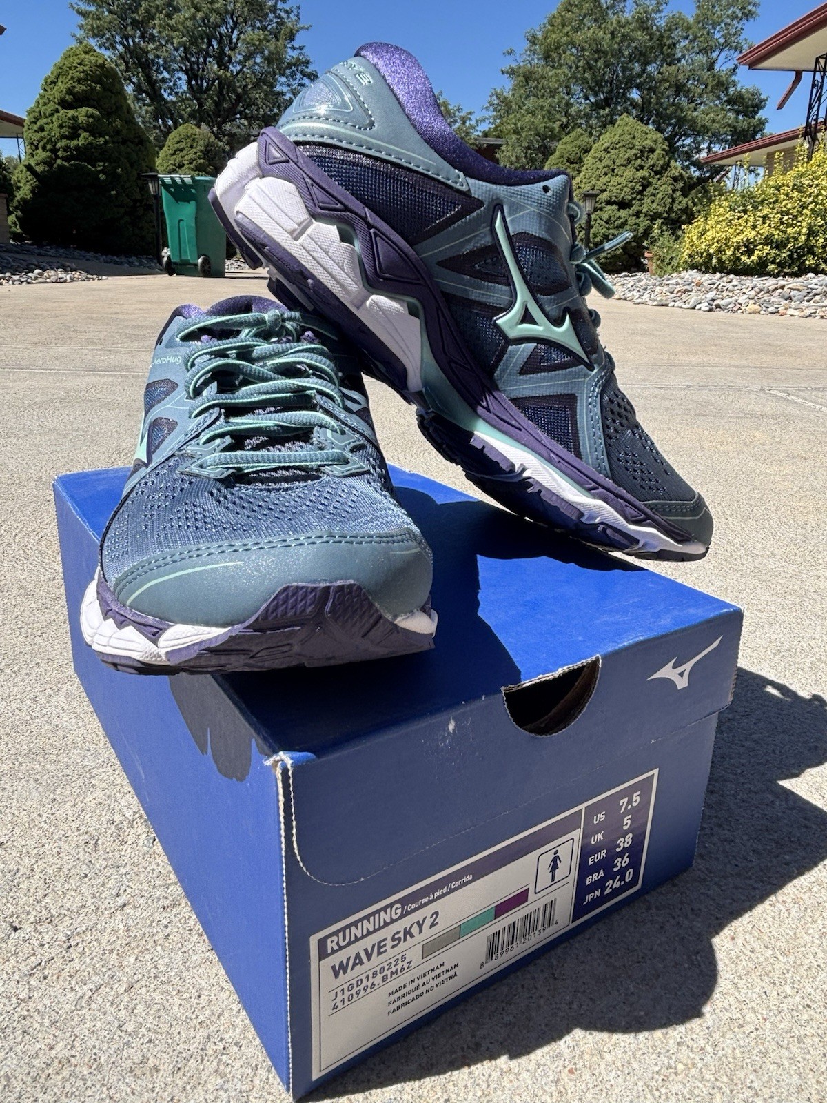 Womens Mizuno Wave Sky 2 Grey Fog Purple Athletic Running Sneakers Shoes