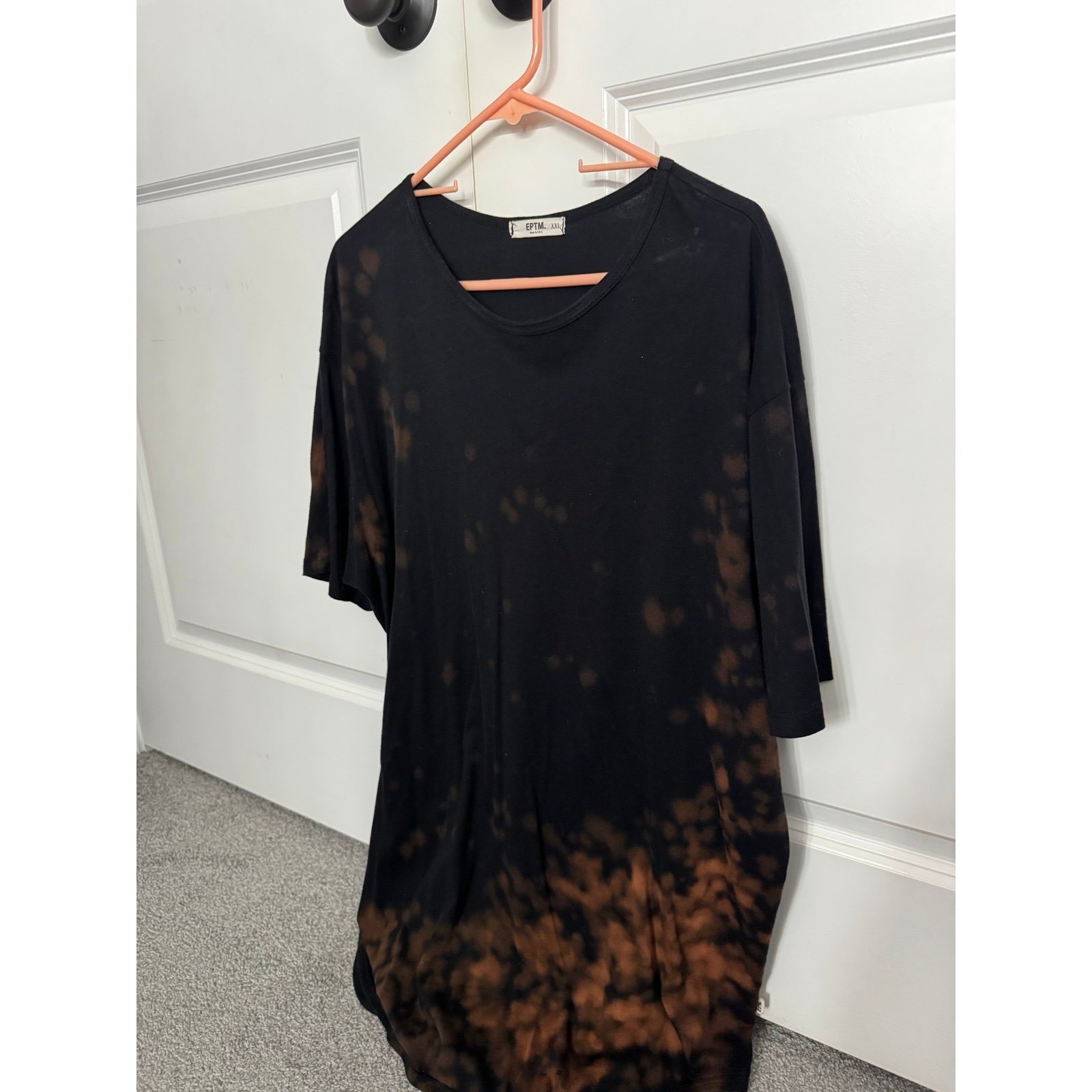 EPTM Mens XXL Black Bleach Wash Tie Dye Curved Hem Short Sleeve T-Shirt