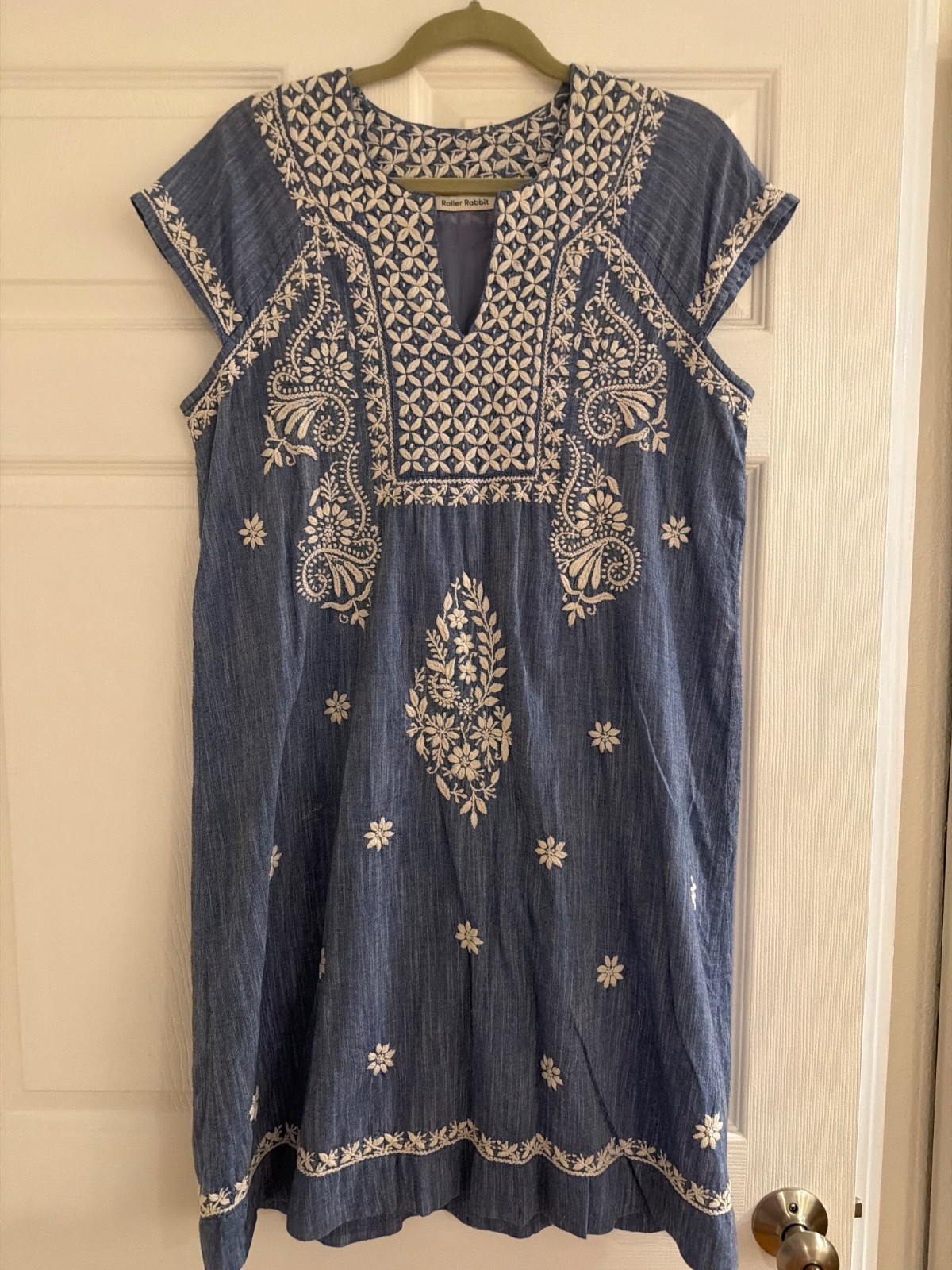 roller rabbit denim dress embroidered 