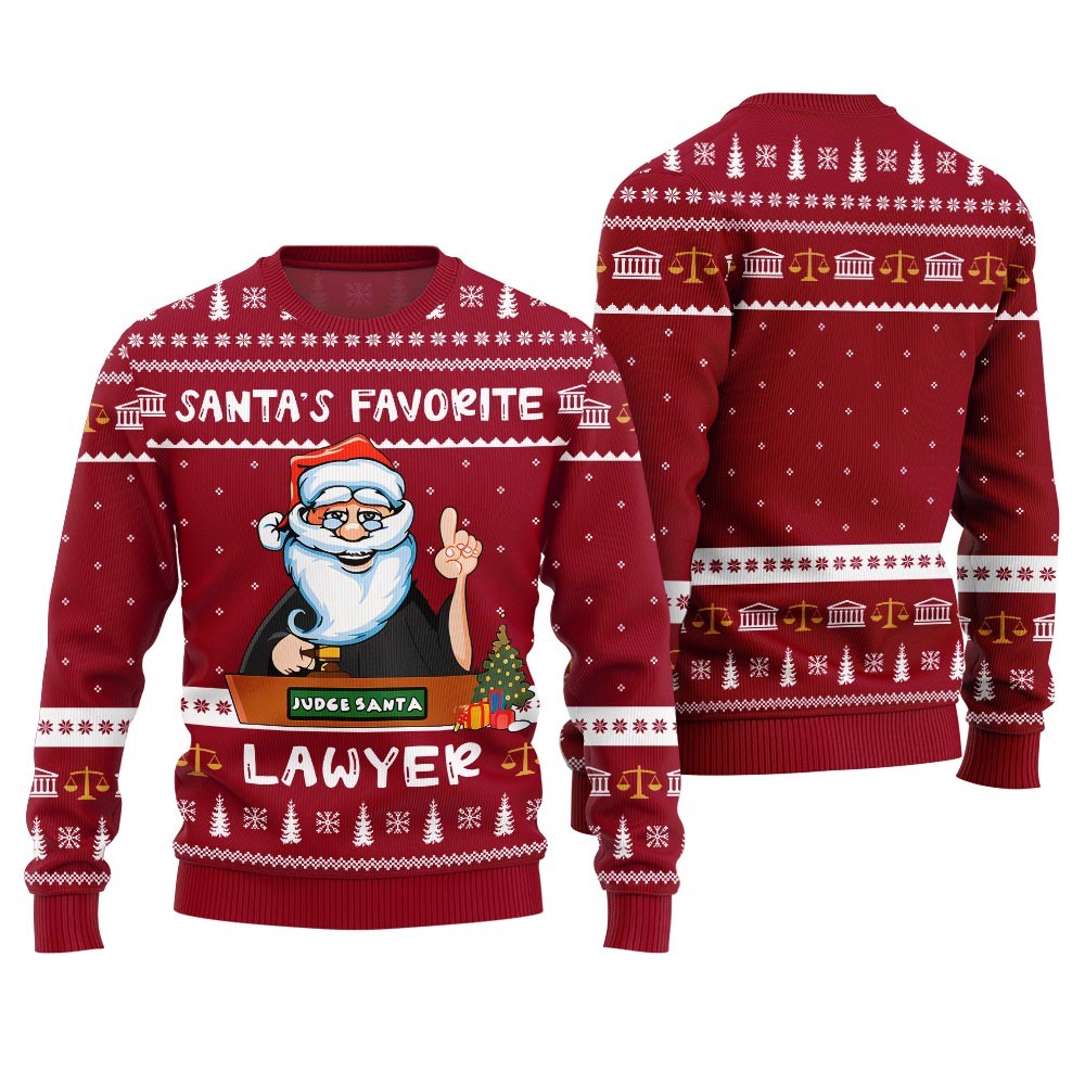 Funny Santa’s Favorite Lawyer Ugly Christmas Sweater Fullsize S-6XL