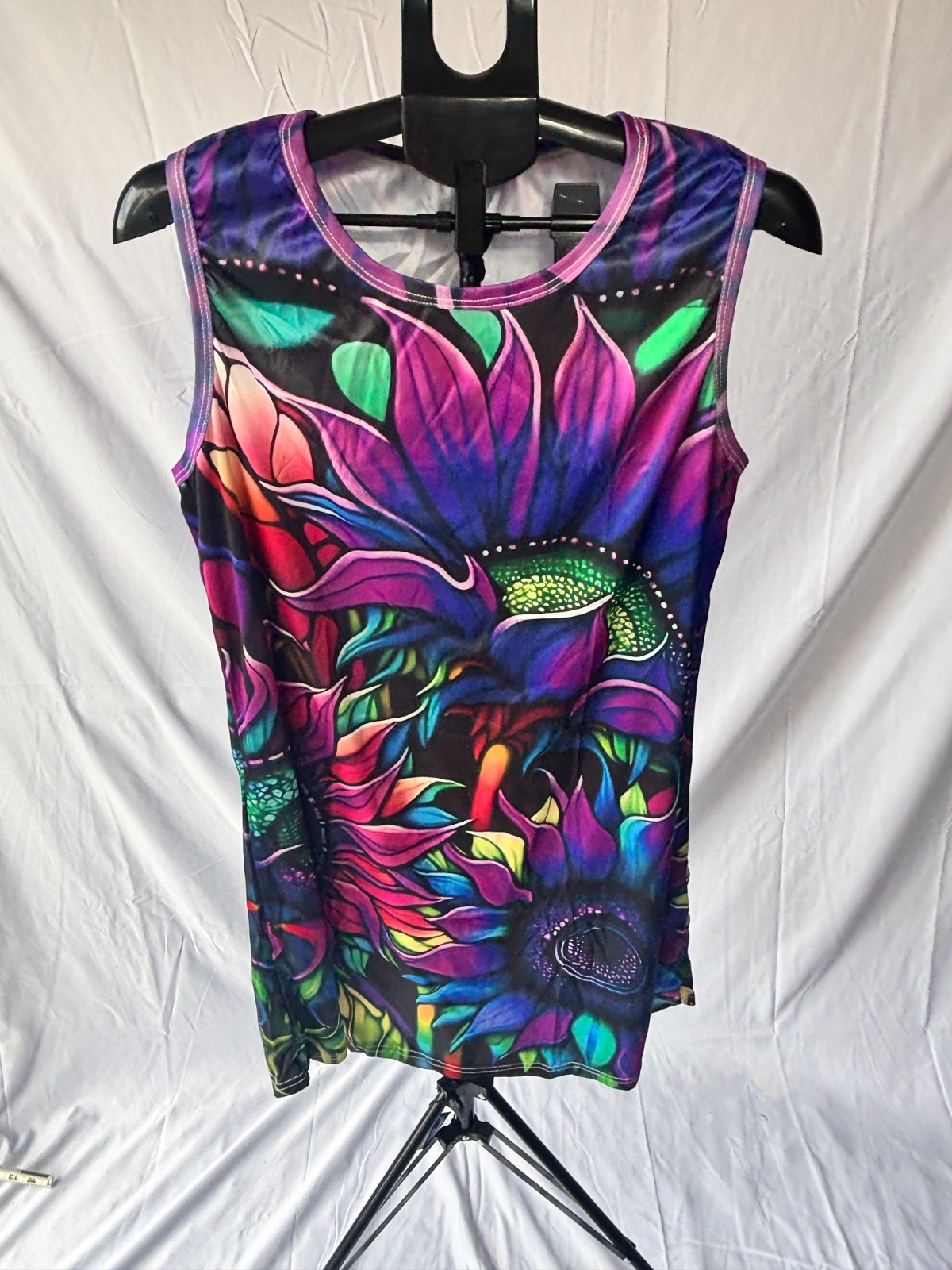 Women\'s Multicolor Psychedelic Floral Sleeveless Tunic Top One Size New