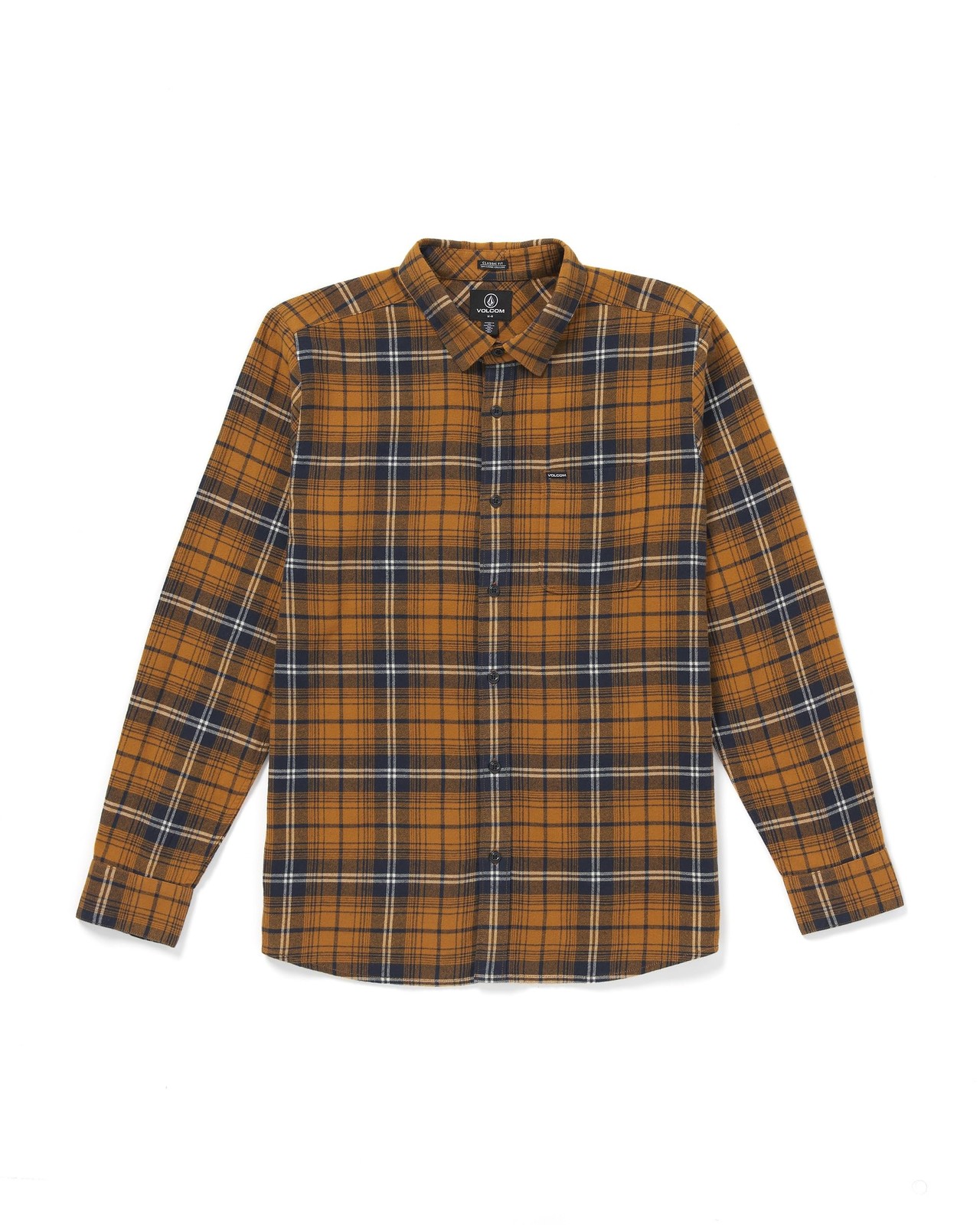 Volcom Men\'s Caden Plaid Classic Fit Flannel Shirt Chestnut Brown, Large