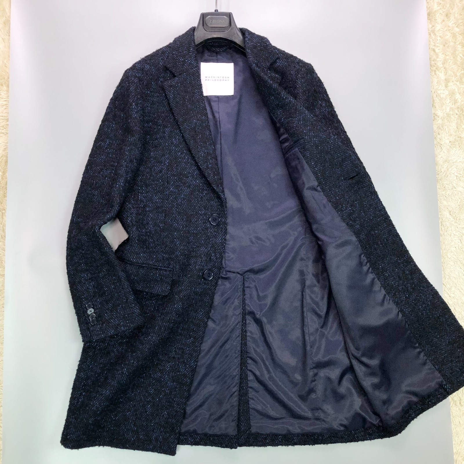 MACKINTOSH PHILOSOPHY Chester Coat Size 40 Wool Blend Navy Made in Japan