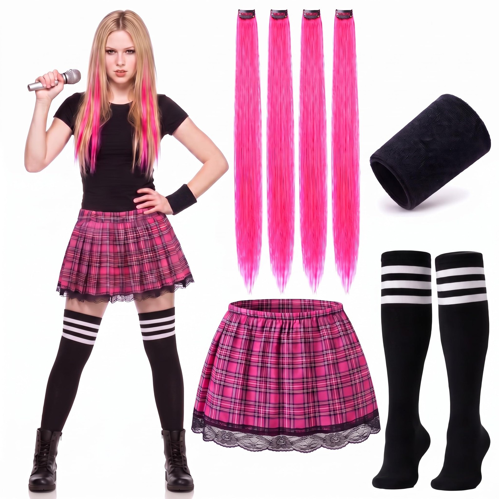 Liitrsh 7 Pcs Halloween Rocker Singer Costume Set,L