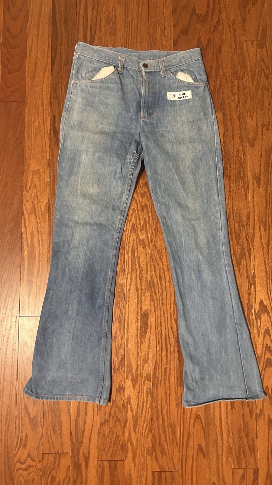 Vintage 70s Men’s Sears Joint Blue Denim Flare Bell Bottom 31x32