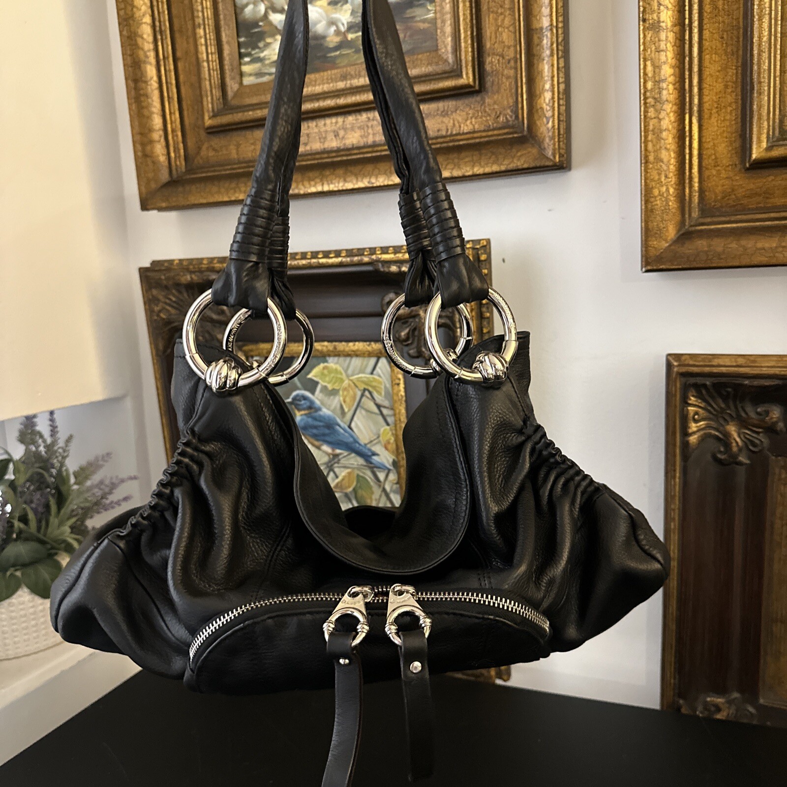 Rare Black B MACOWSKY Crafted Luxurious Handbag Leather Large