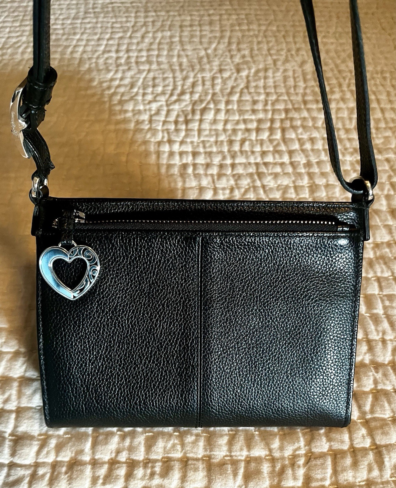 BRIGHTON Barbados City Organizer Black Leather Crossbody Bag T43513
