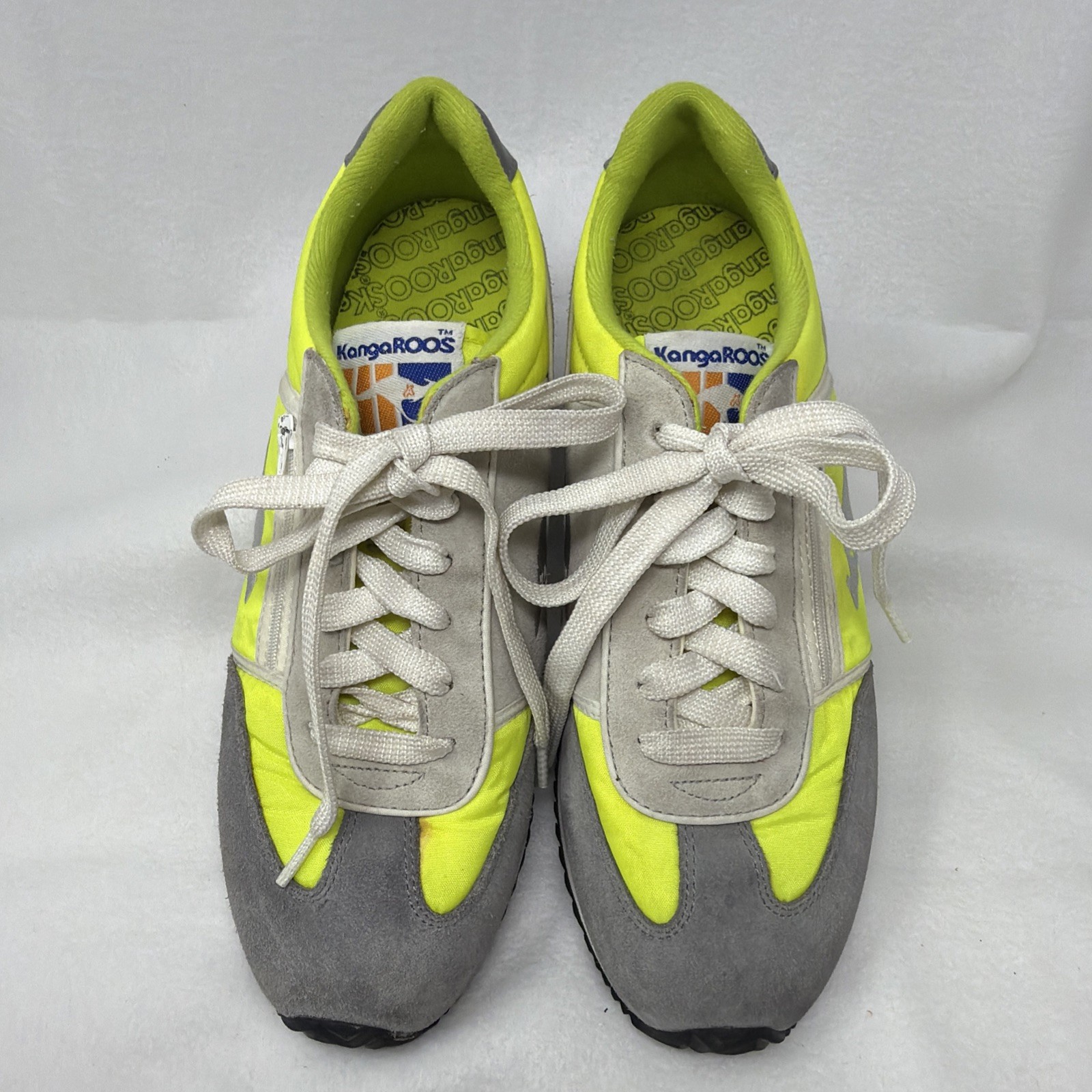 Vintage Y2K Era Kangaroos Low Top Runners Neon Yellow And Grey Suede Men’s 10