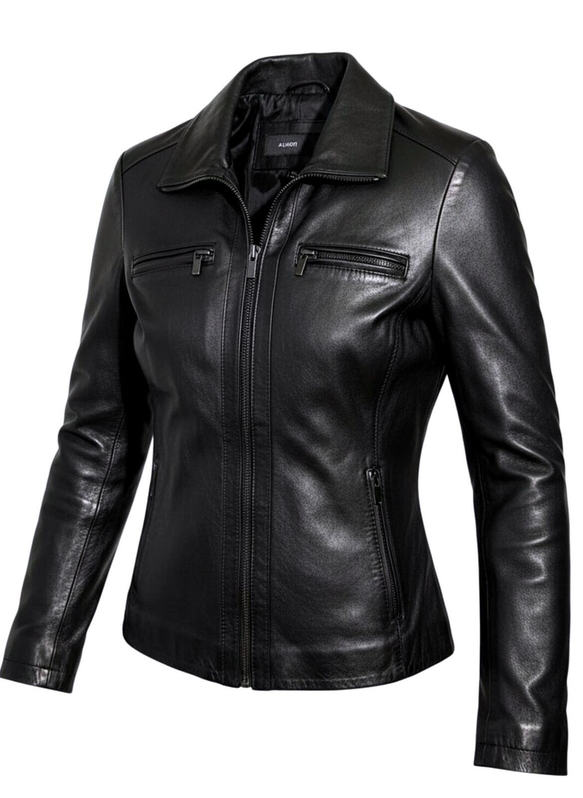 AVANTI Womens M Vintage Black 100% Leather ZipUp Moto Bomber Jacket Silky Lining